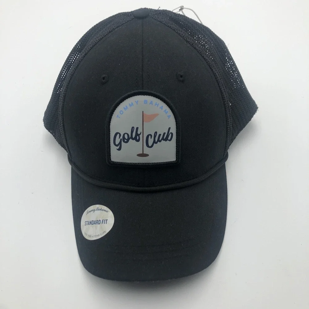 NWT Tommy Bahama‎ Golf Cap Snap Back Adjustable Black Vented Golfing Front Patch